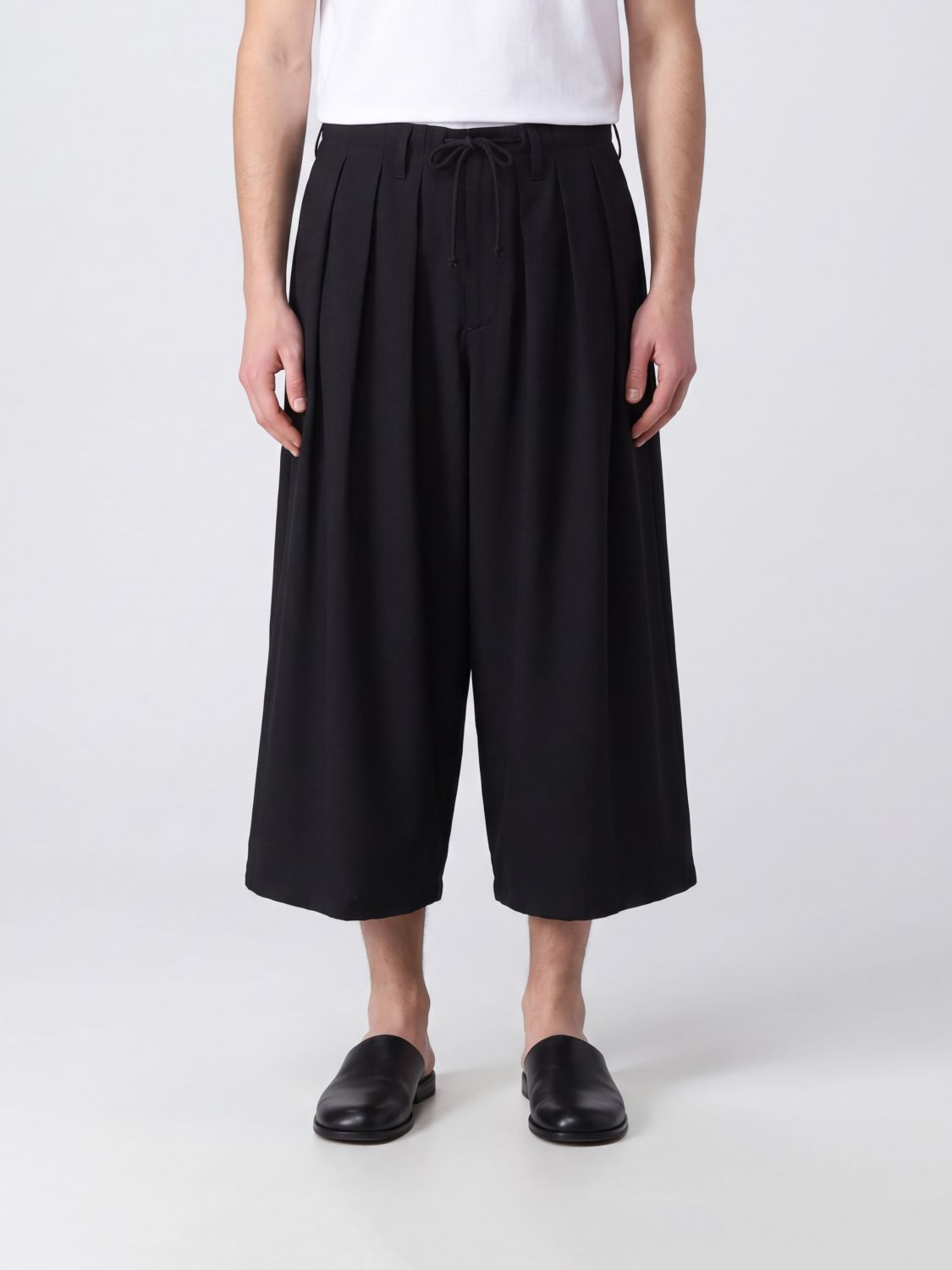 YOHJI YAMAMOTO Cropped Wide-Leg Pleated Wool Chino Trousers