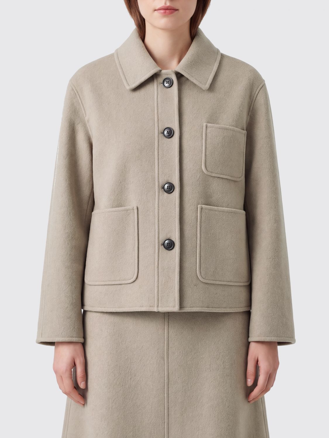 'S Max Mara Giacca a camicia in pura lana vergine con tasche a toppa