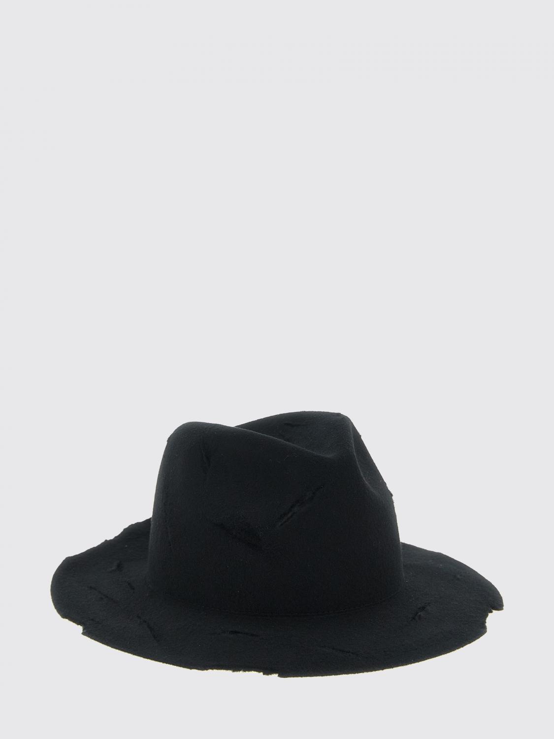 Yohji Yamamoto Wide-Brimmed Hat in Wool Felt with a Distressed Effect