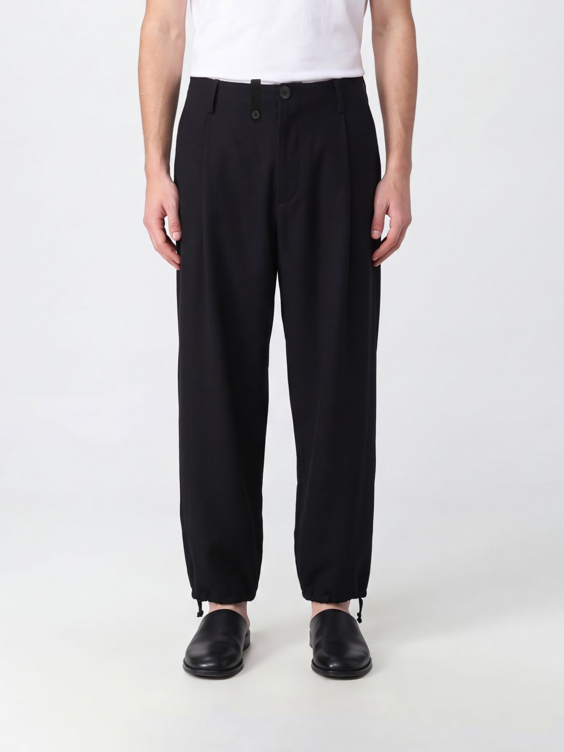 Yohji Yamamoto Wide-Leg Pure Wool Trousers with Drawstring Hems