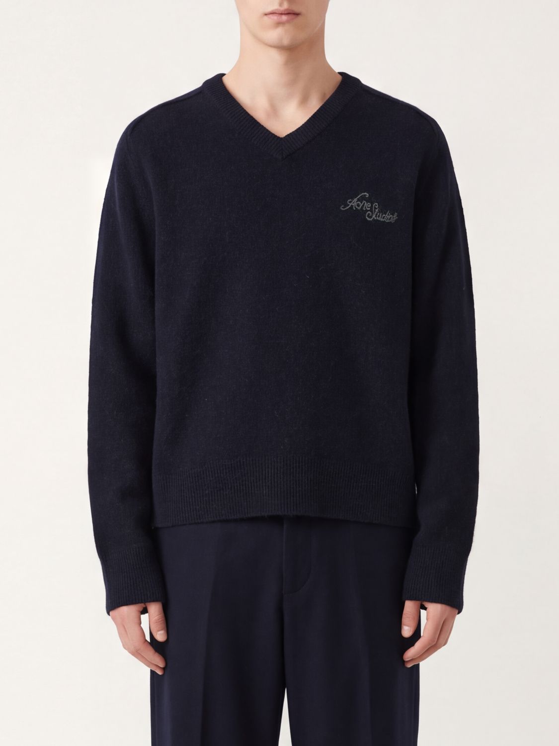 Acne Studios V-Neck Cotton Jumper with Jacquard Logo