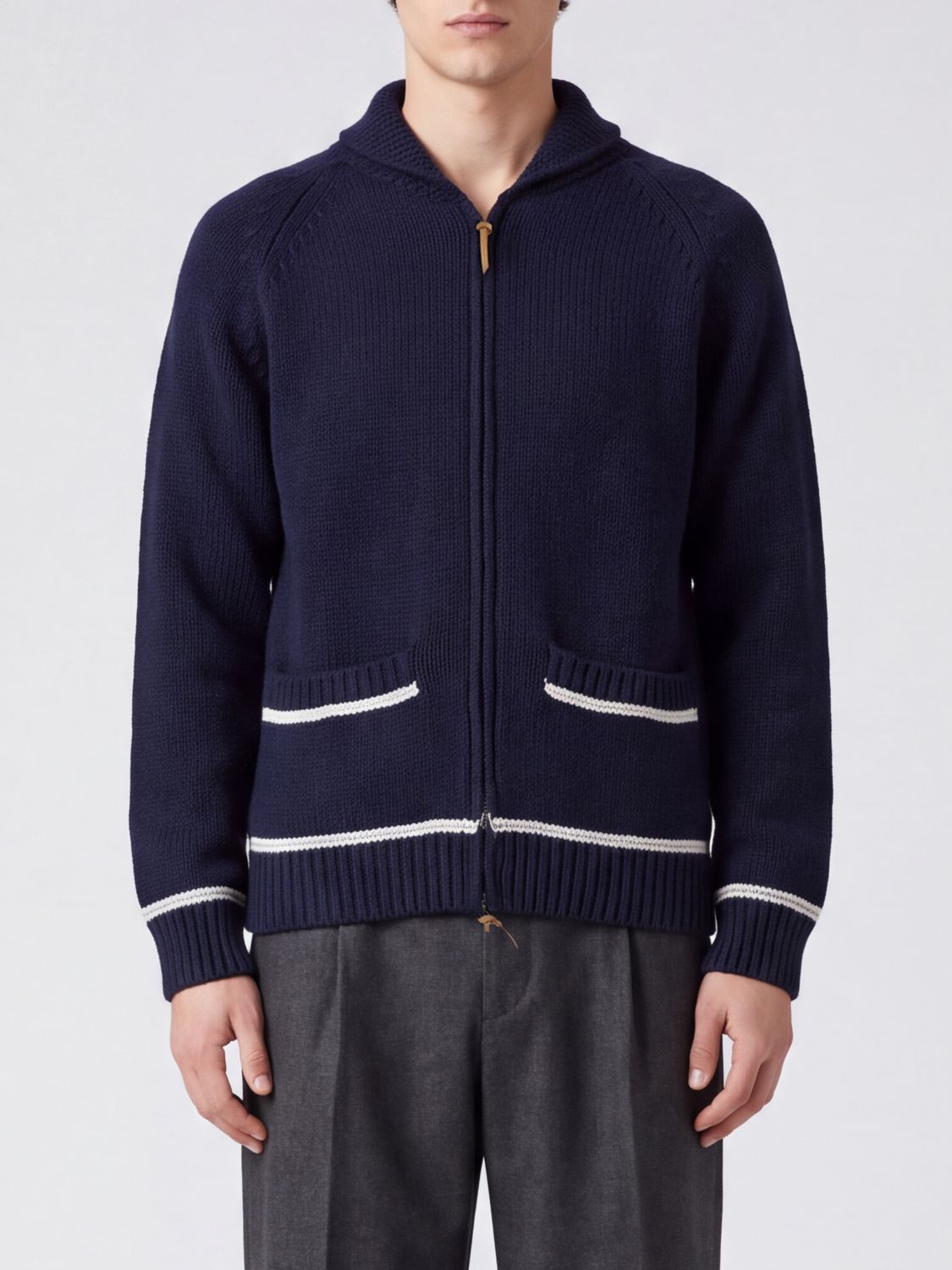 SEBAGO Wool Blend Cardigan with Shawl Collar and Graphic Print SEBAGO Wool Blend Cardigan with Shawl Collar and Graphic Print