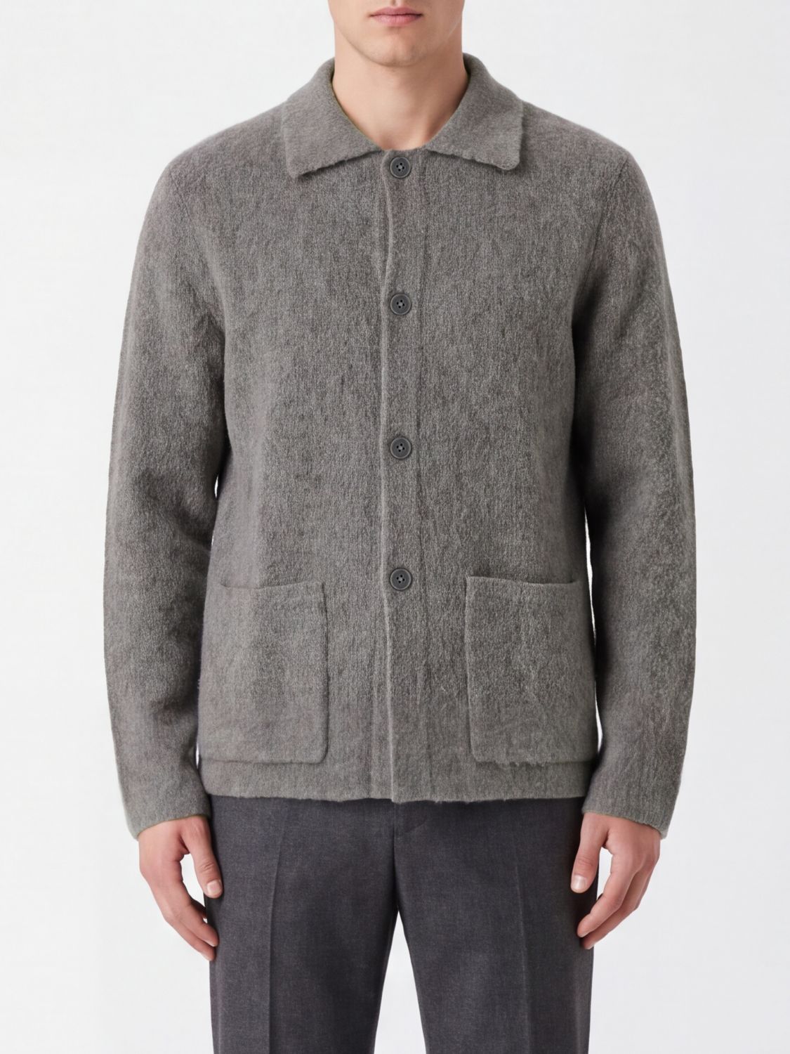 Emporio Armani Wool and Mohair Blend Cardigan with Classic Collar