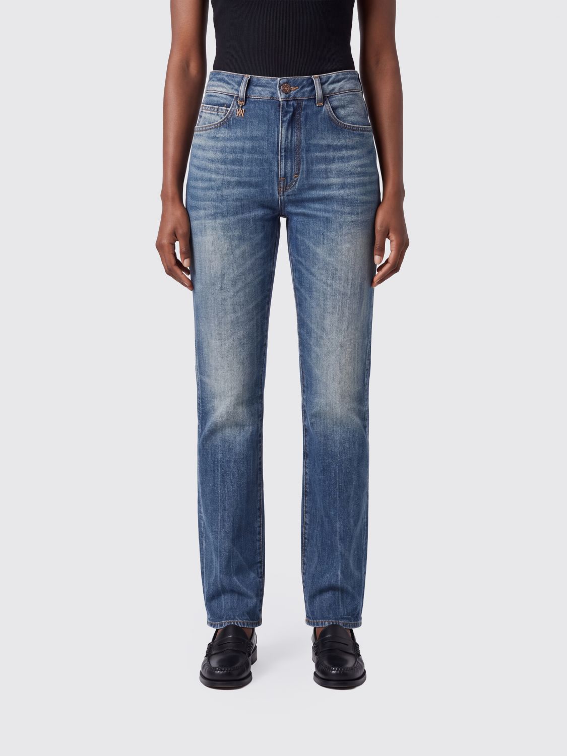 AMIRI High-Waisted Straight Leg Cotton Denim Jeans with Rear Logo