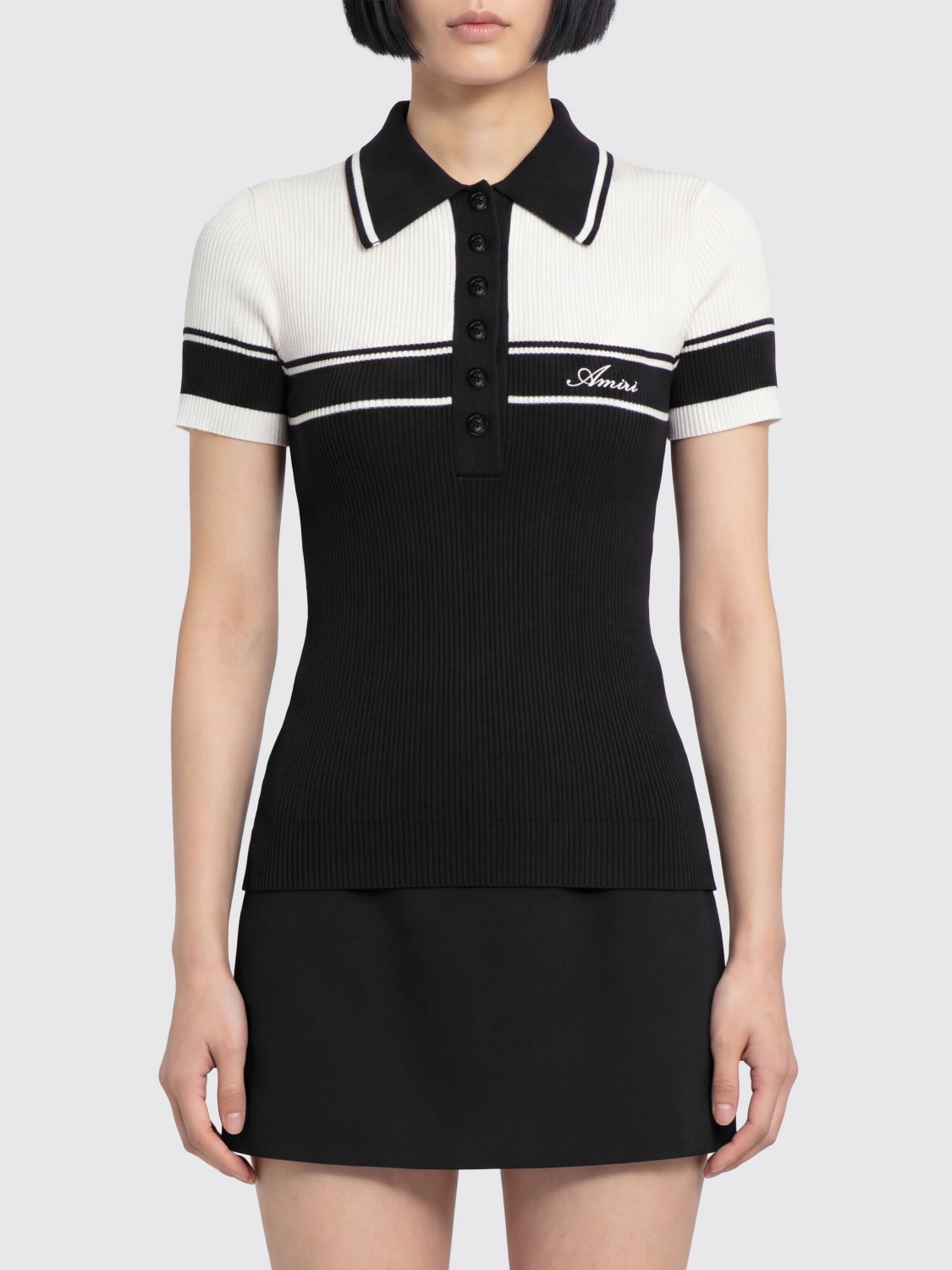 AMIRI Abstract Pattern Slim Fit Wool Blend Knit Polo Shirt