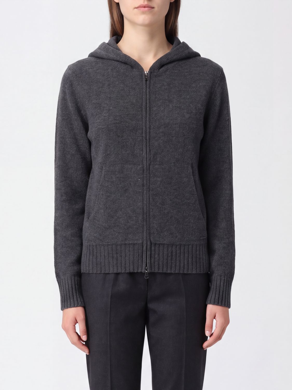 MAX MARA Felpa con cappuccio e zip in puro cashmere