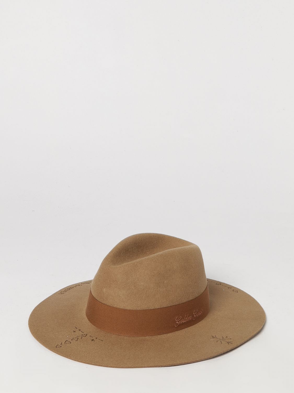 GOLDEN GOOSE Cappello a tesa larga in feltro di lana con logo ricamato