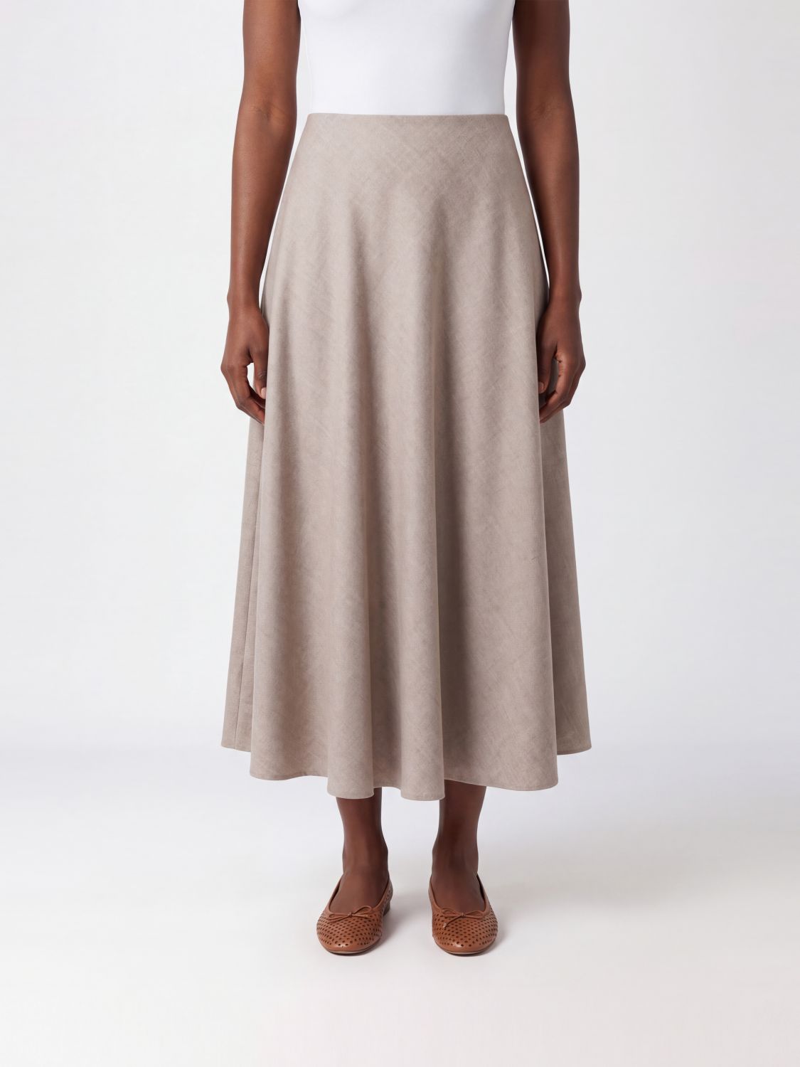 Tagliatore High-Waisted A-Line Midi Skirt in Virgin Wool and Silk
