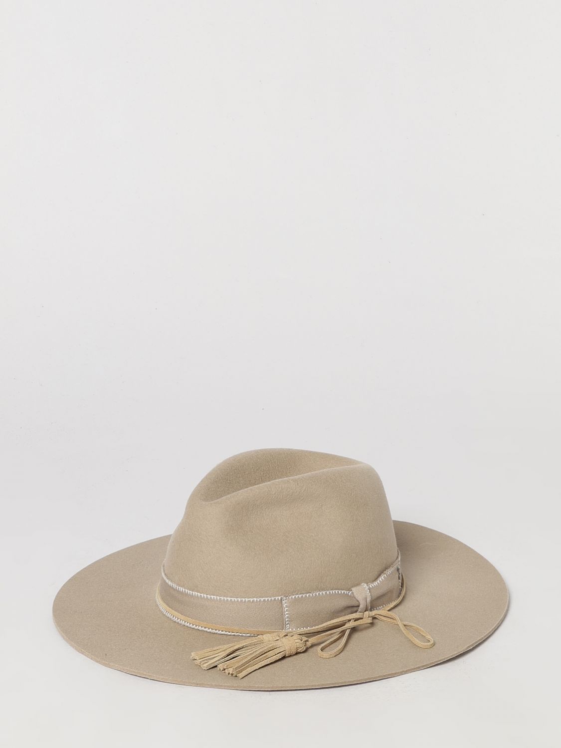 GOLDEN GOOSE Cappello a tesa larga in feltro di lana con fiocco e nappe