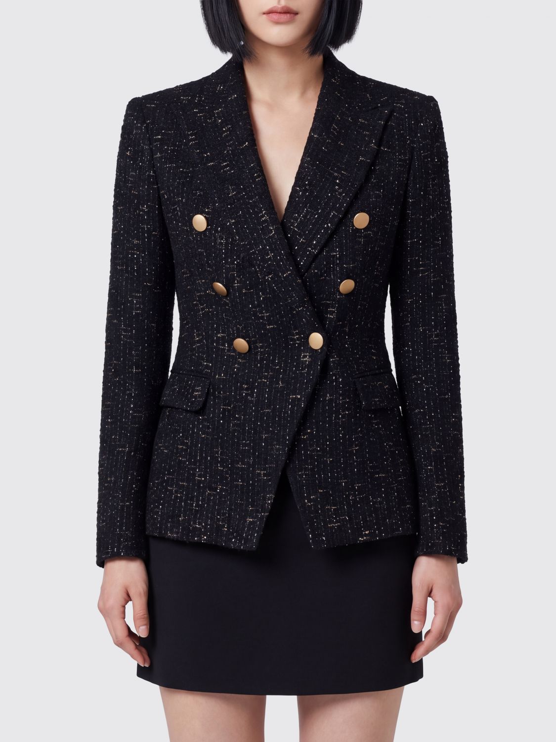 TAGLIATORE Double-Breasted Slim Fit Tweed Blazer with Peaked Lapels