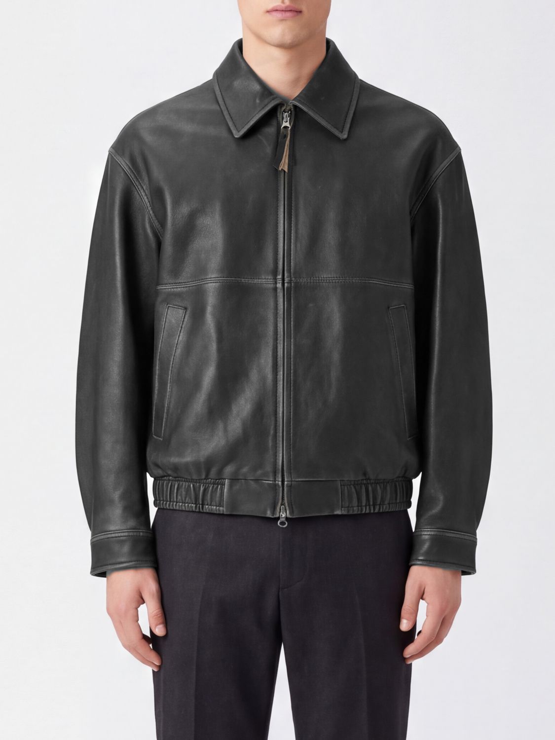 Dunst Black Lambskin Leather Bomber Jacket with Classic Collar