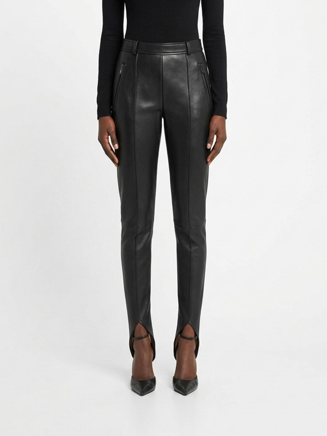 Balmain Mid-Rise Smooth Lambskin Leather Skinny Trousers