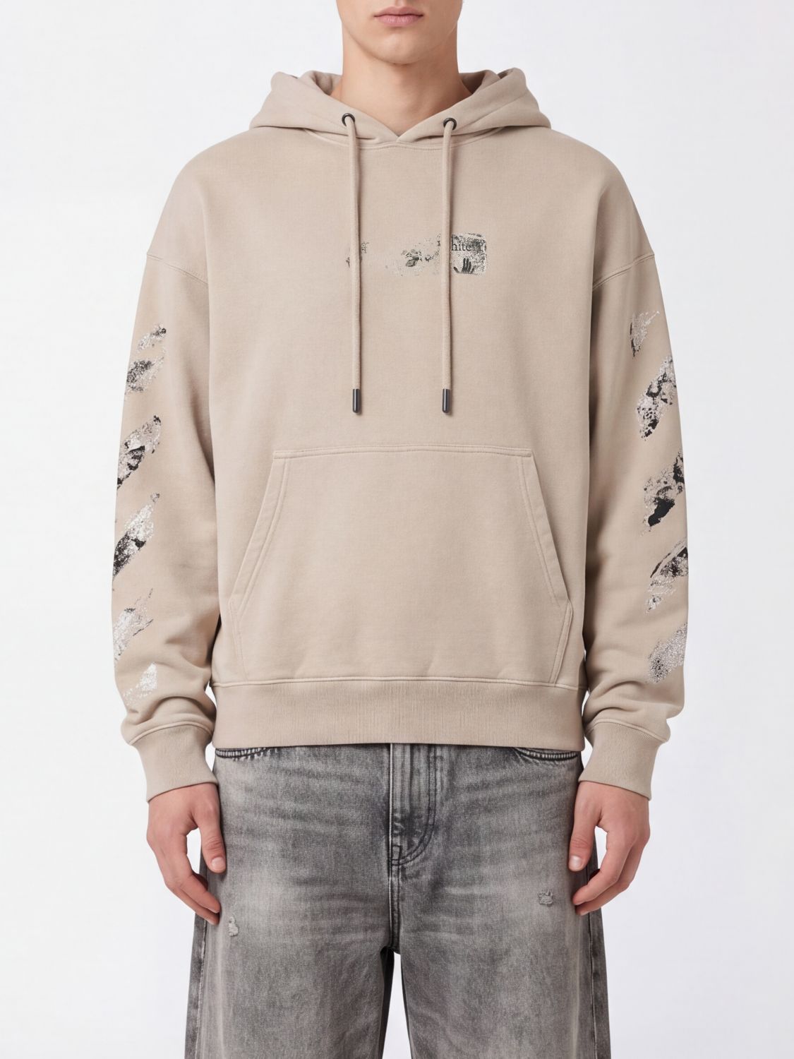 Off-White Felpa con cappuccio in cotone con logo Arrow e vestibilità relaxed