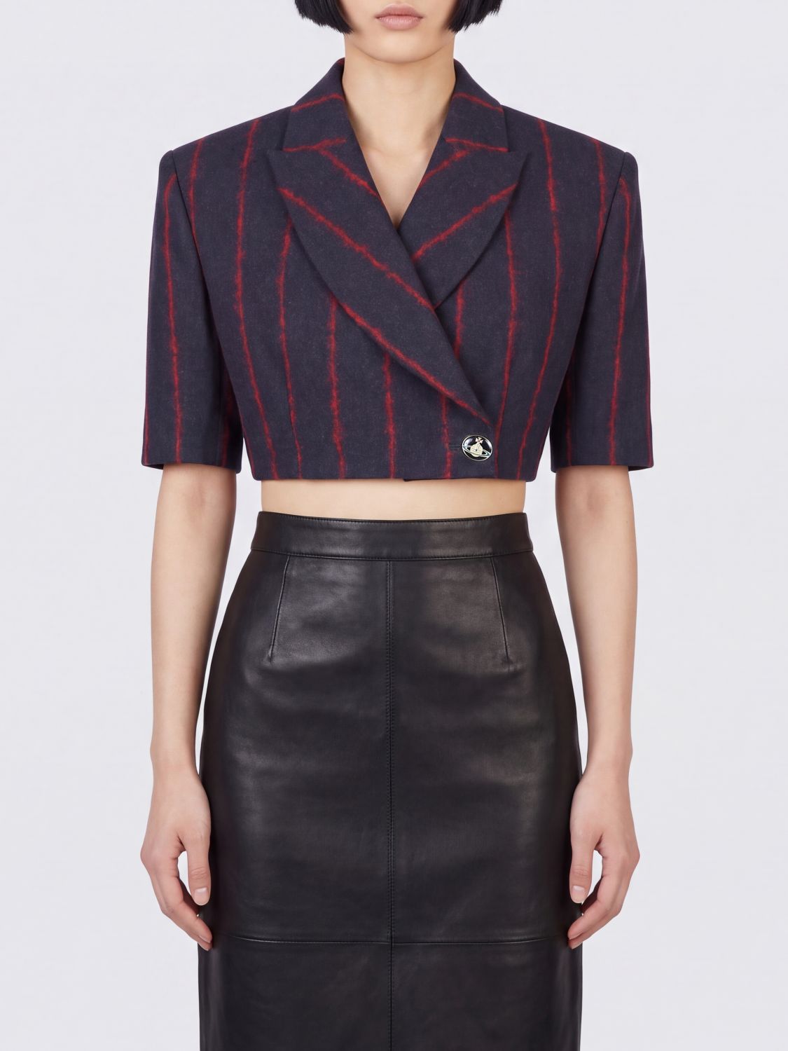 VIVIENNE WESTWOOD Cropped Double-Breasted Virgin Wool Blazer with Short Sleeves