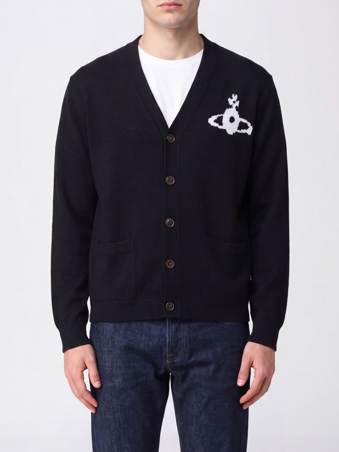 Vivienne Westwood V-Neck Wool Cardigan with Jacquard Orb Logo