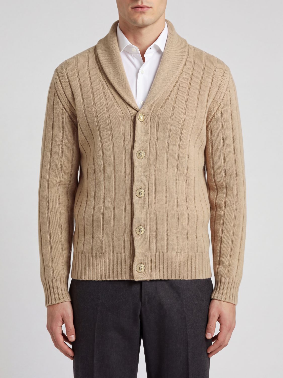 Brunello Cucinelli Pure Cashmere Shawl Collar Cardigan with Buttons