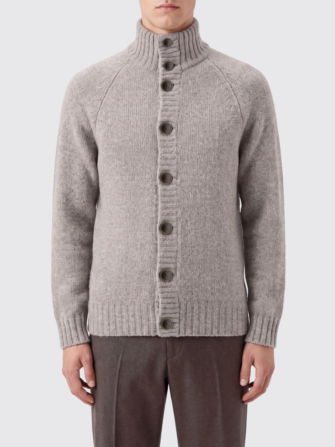 Brunello Cucinelli High-Neck Wool Cardigan with Button Closure