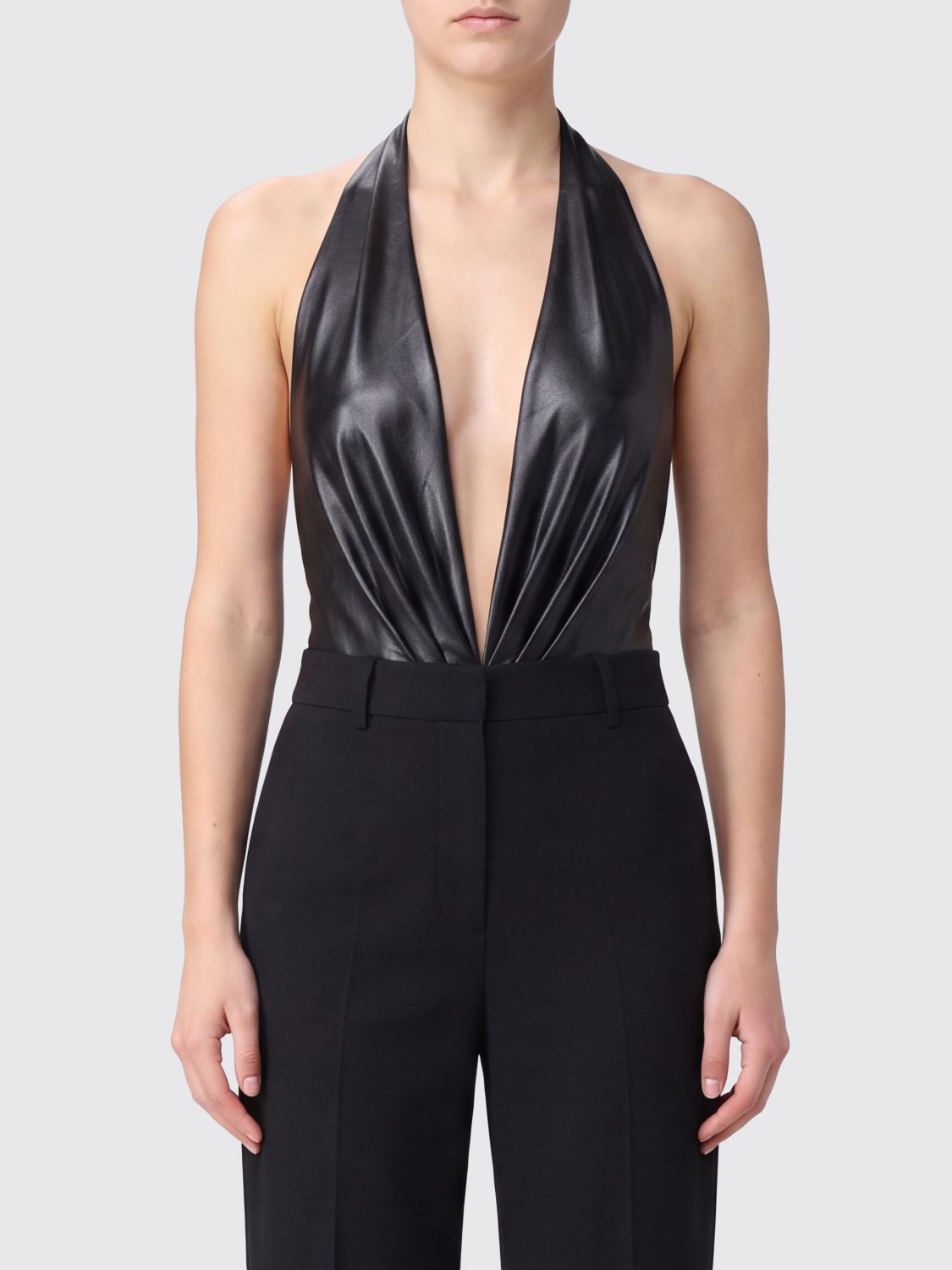 THE ANDAMANE Halterneck Bodysuit in Faux Leather THE ANDAMANE Halterneck Bodysuit in Faux Leather