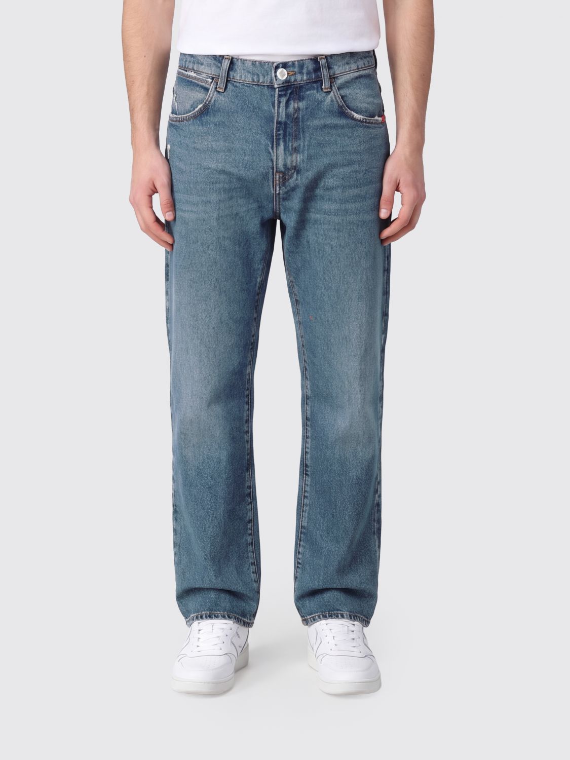 AMISH James Mid-Rise Straight Leg Jeans in Blue Cotton Denim