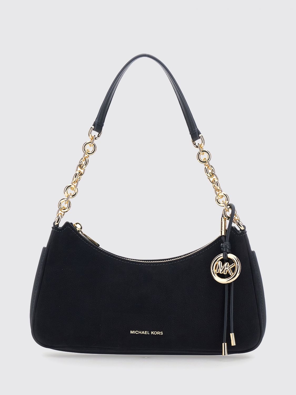Michael Kors Nolita Nubuck Leather Shoulder Bag with Logo Charm Michael Kors Nolita Nubuck Leather Shoulder Bag with Logo Charm