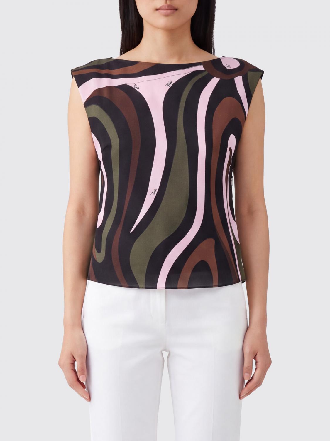 PUCCI Abstract Print Silk Slim Fit Top with Boat Neck PUCCI Abstract Print Silk Slim Fit Top with Boat Neck