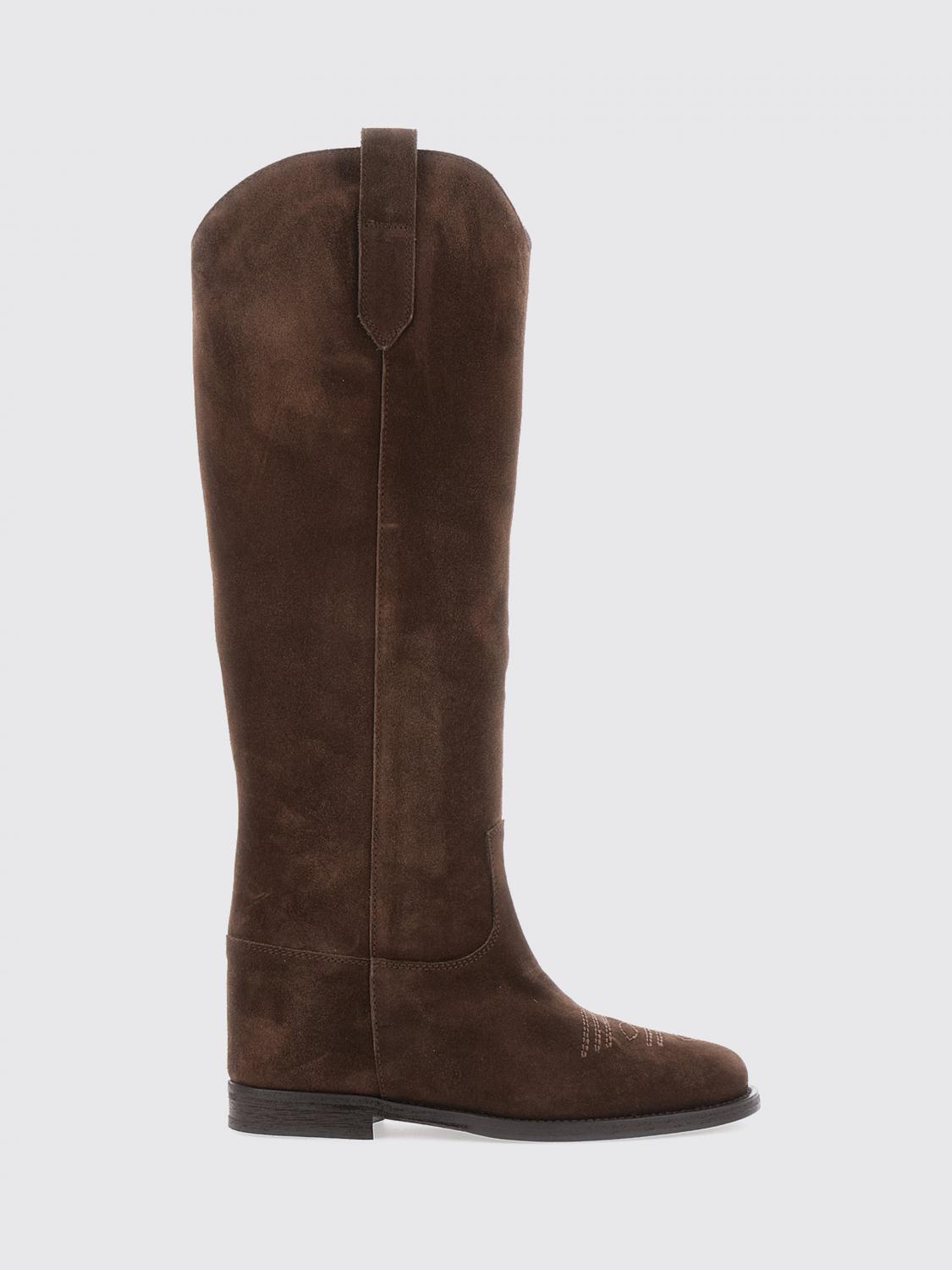 Via Roma 15 Suede Knee-High Western Boots with Medium Heel