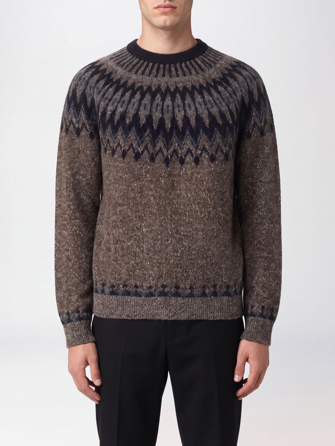 Roberto Collina Ethnic Pattern Crew-Neck Jumper in a Wool and Alpaca Blend