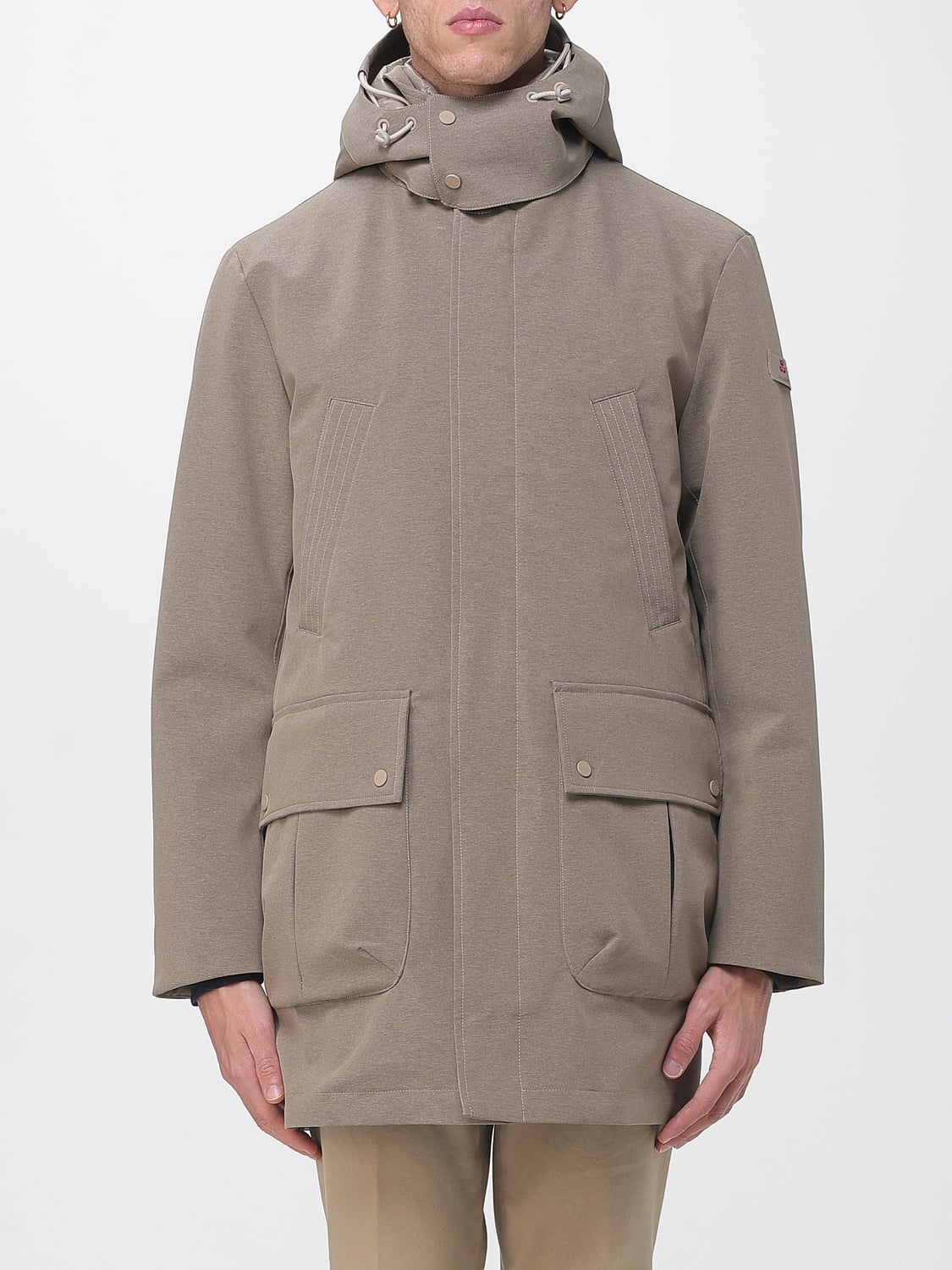PEUTEREY Mans Technical Fabric Parka with Bib and Detachable Hood