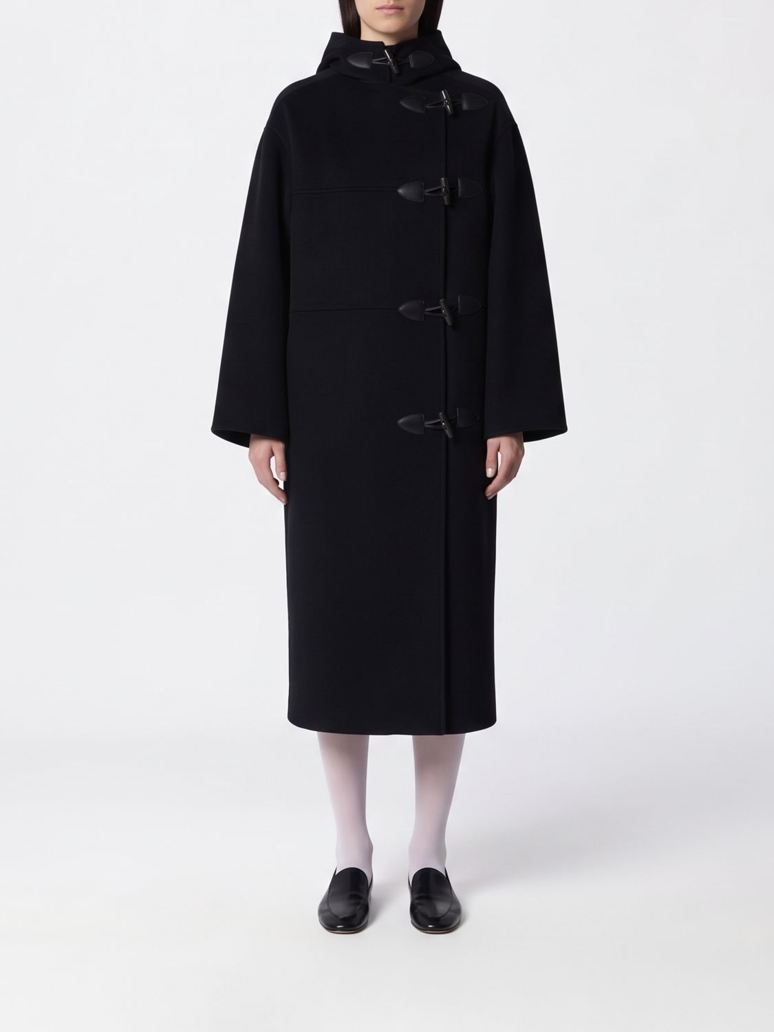 ROHE Long Duffle Coat in Wool and Cashmere Blend with Padded Hood