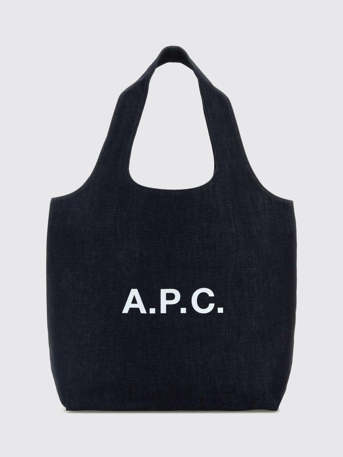 A. P.C. Ninon Cotton Denim Tote Bag with Double Handle and Printed Logo A. P.C. Ninon Cotton Denim Tote Bag with Double Handle and Printed Logo