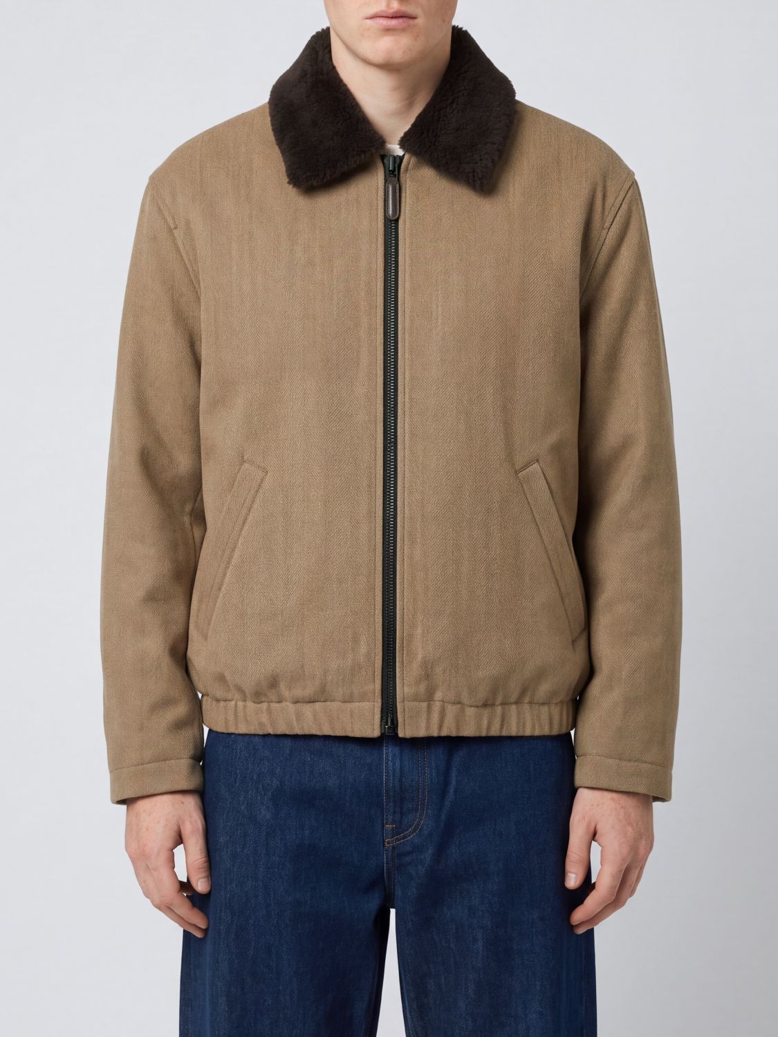 Giorgio Armani Virgin Wool Bomber Jacket with Fur Collar