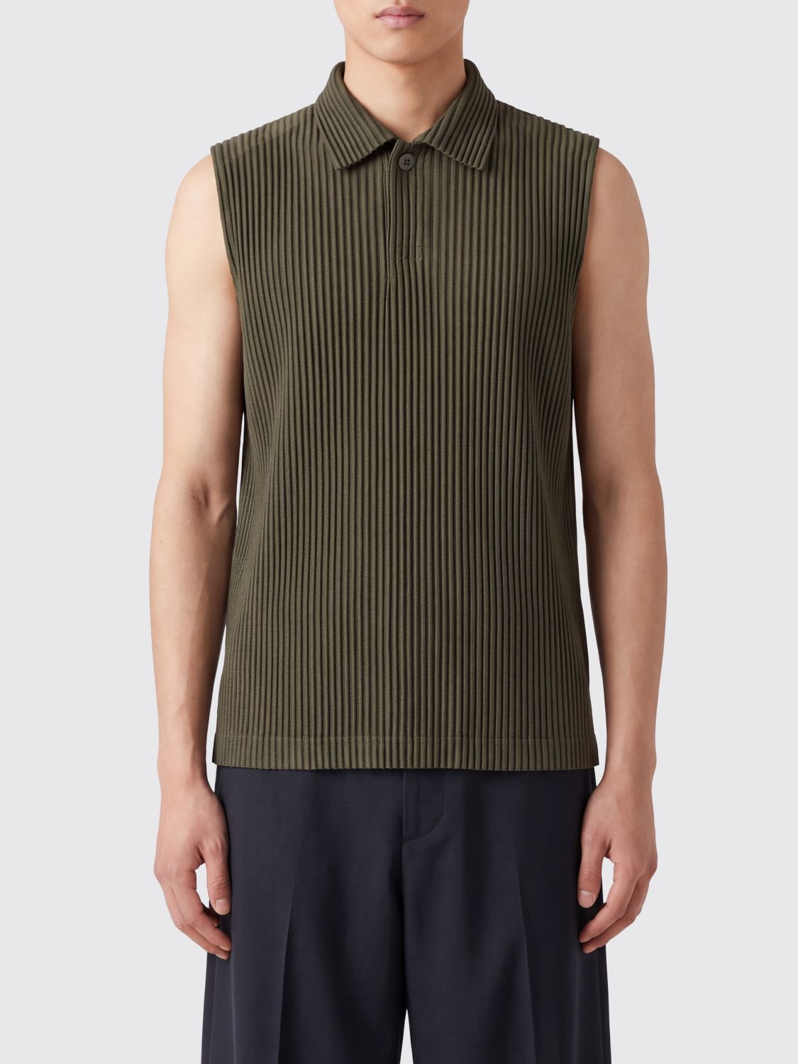 HOMME PLISSE' ISSEY MIYAKE Pleated Crêpe Sleeveless Top Homme Plissé Issey Miyake with Collar