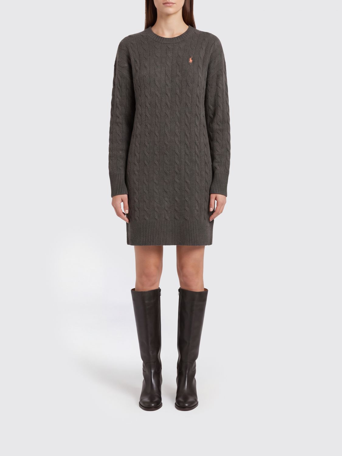 POLO RALPH LAUREN Knit Wool Sheath Mini Dress with Embroidered Pony Logo
