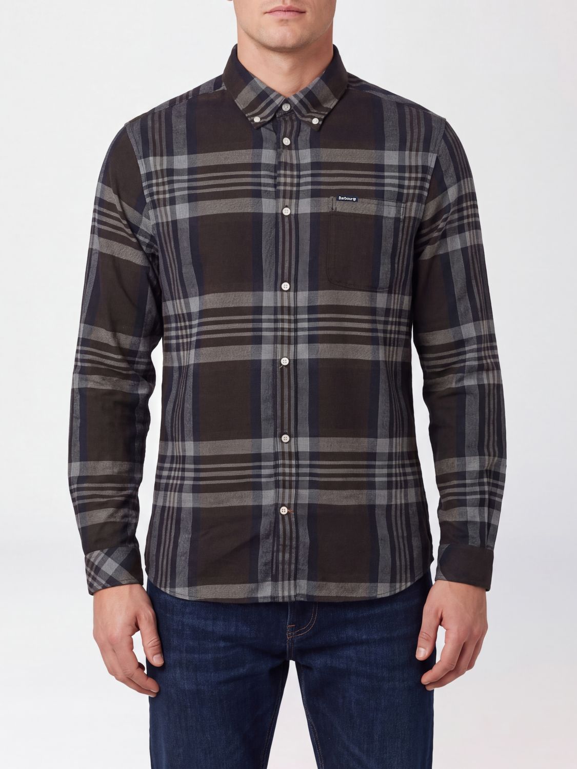 BARBOUR Camicia slim fit in cotone con motivo tartan e colletto button-down