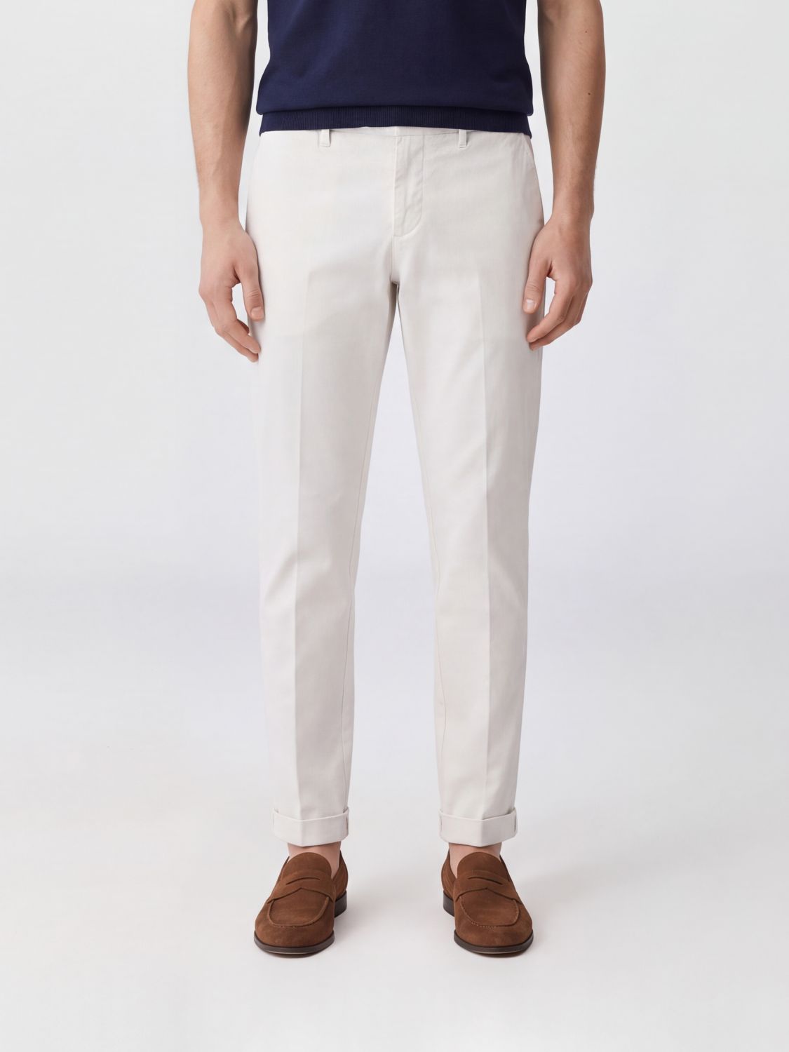 FAY Slim Fit Cotton Chino Trousers with Concealed Fastening