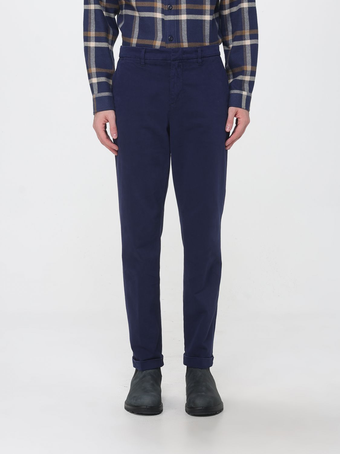 FAY Slim Fit Cotton Chino Trousers with Concealed Fastening