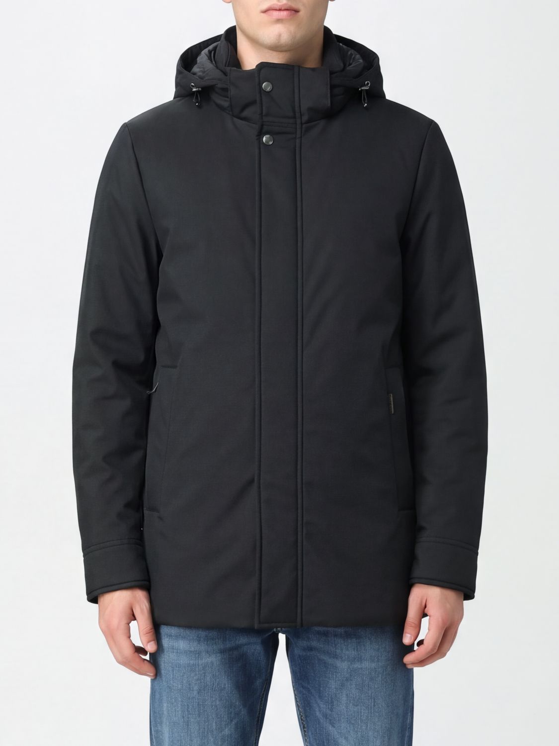 MOORER Water-Repellent Knee-Length Parka with Goose Down Padding