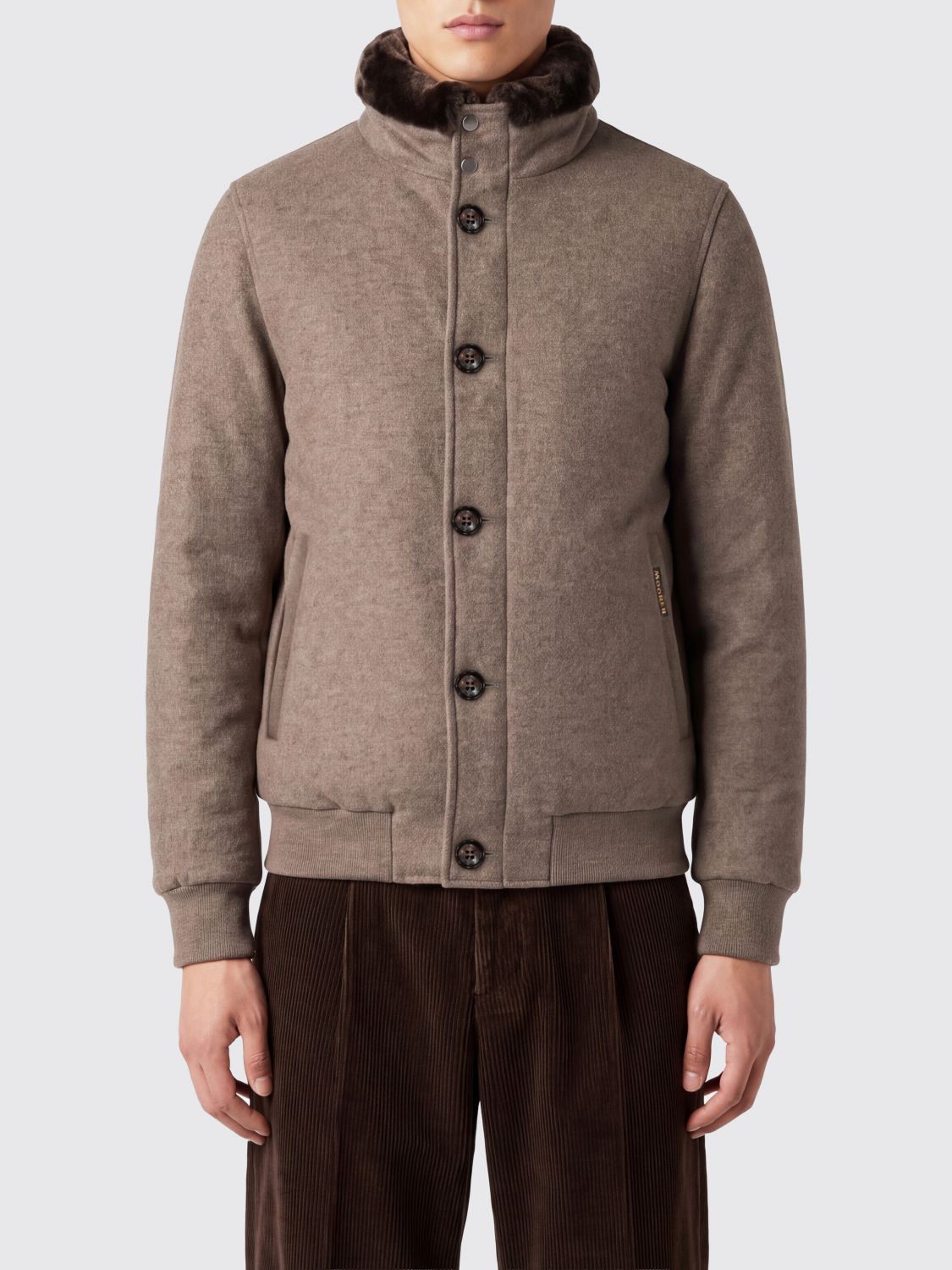 Moorer Virgin Wool and Cashmere Bomber Jacket with Fur High Collar