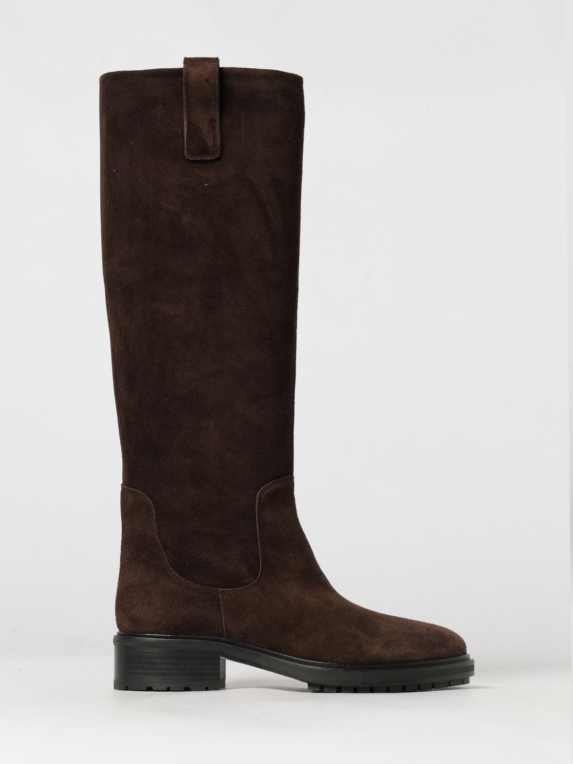 Aeyde Henry Knee-High Suede Boots with a Round Toe and Notched Sole