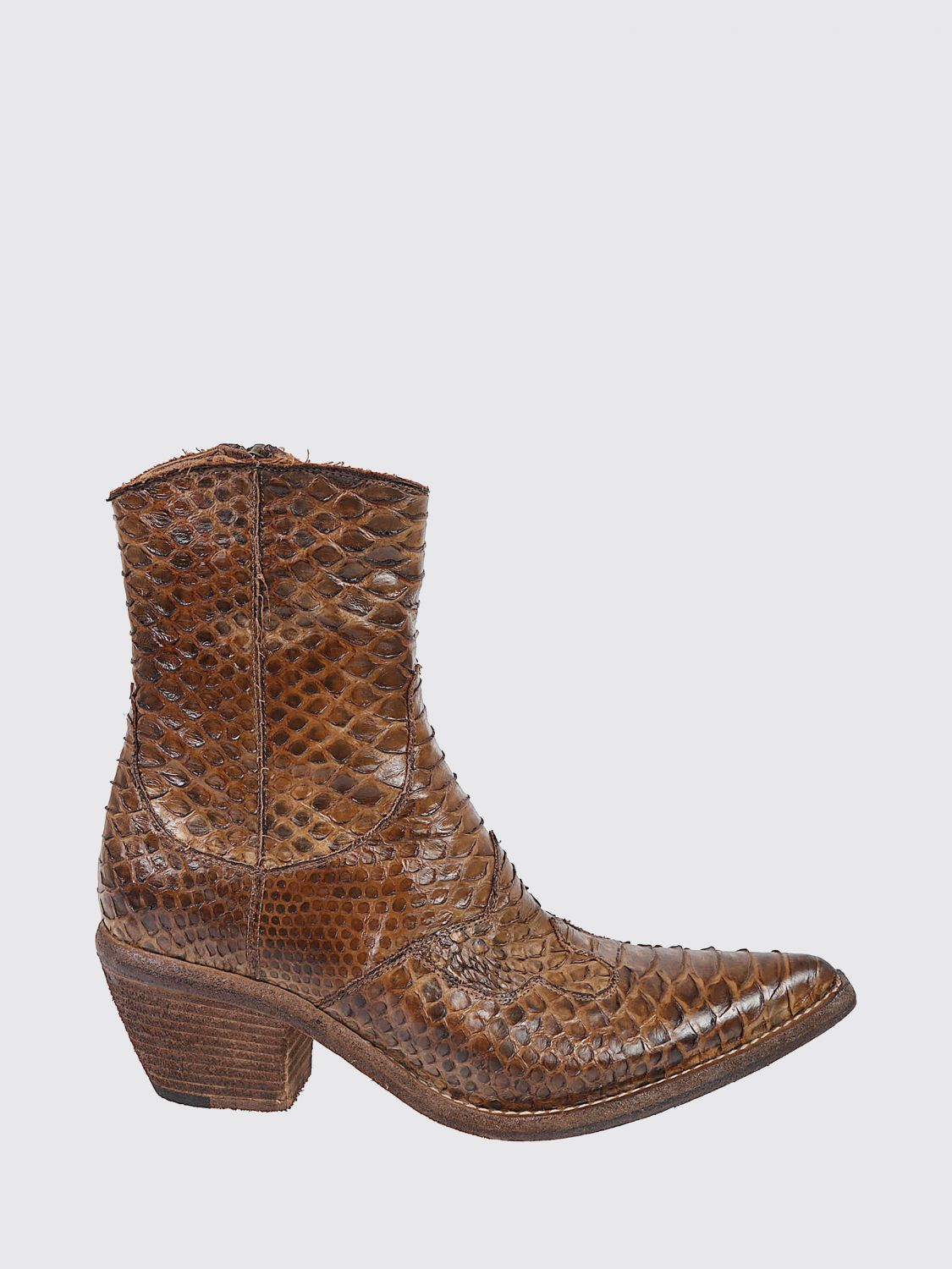 FAUZIAN JEUNESSE Python-Print Leather Western Boots with Mid Heel FAUZIAN JEUNESSE Python-Print Leather Western Boots with Mid Heel