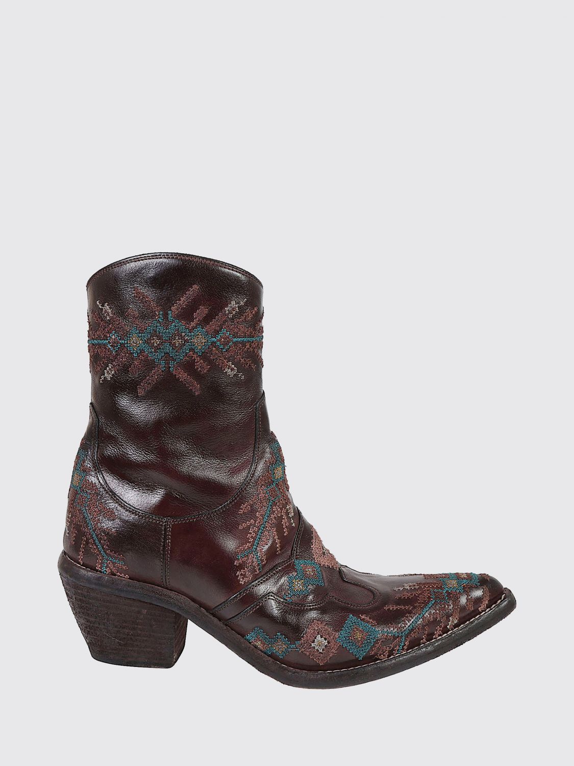FAUZIAN JEUNESSE Leather Western Boots with Ethnic Embroidery and Mid Heel FAUZIAN JEUNESSE Leather Western Boots with Ethnic Embroidery and Mid Heel
