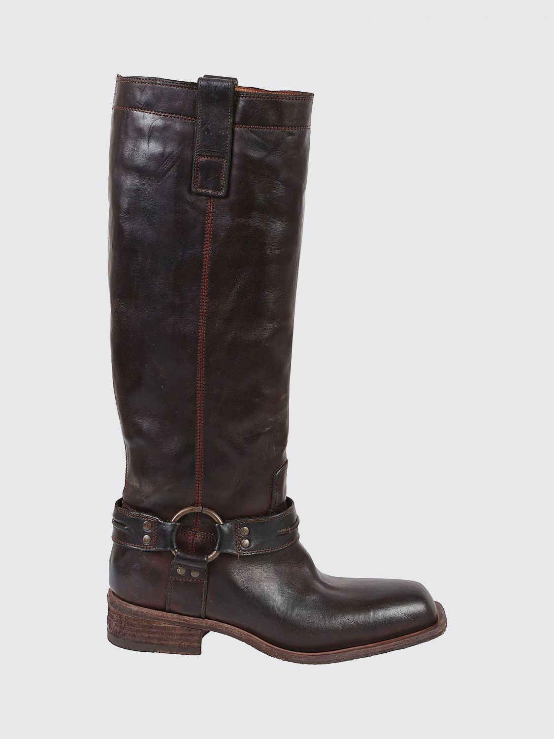 FAUZIAN JEUNESSE Knee-High Leather Biker Boots with a Square Toe FAUZIAN JEUNESSE Knee-High Leather Biker Boots with a Square Toe