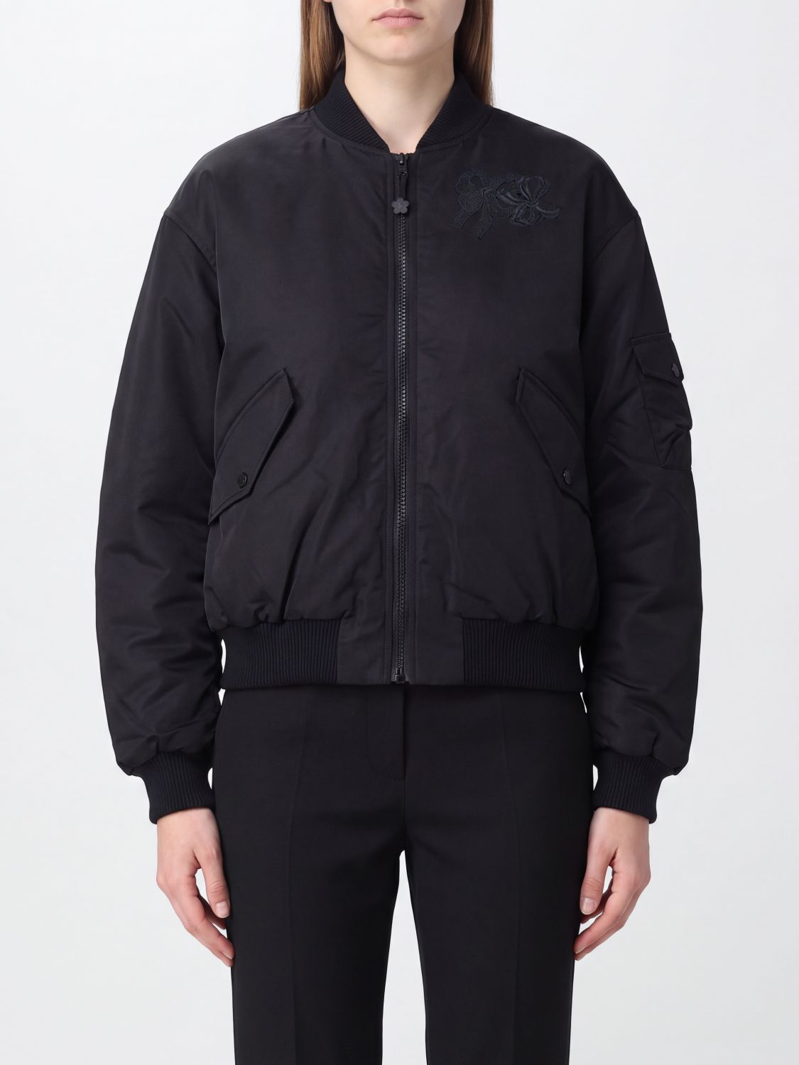 CECILIE BAHNSEN Cropped Nylon Bomber Jacket with Dropped Shoulders