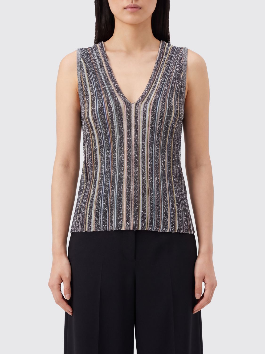 MISSONI Multicolour Striped Knit Top with a V-Neck and Off-the-Shoulder Design