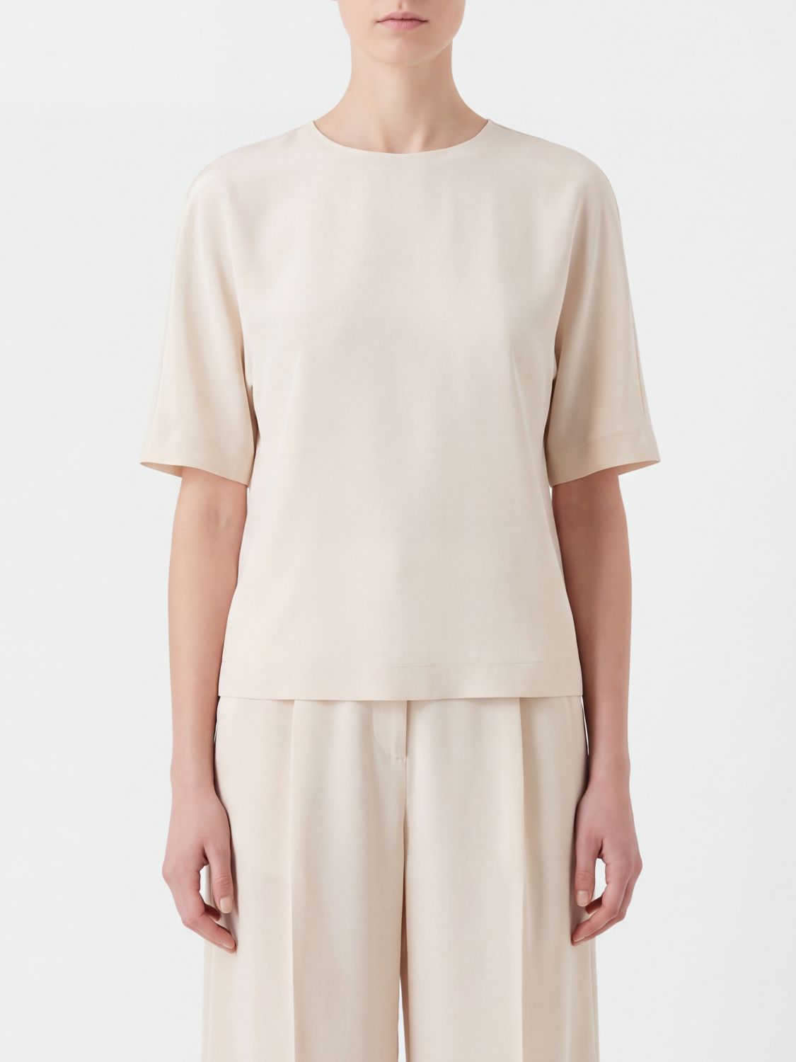 Giorgio Armani Short-Sleeved Pure Silk Top with Crew Neck