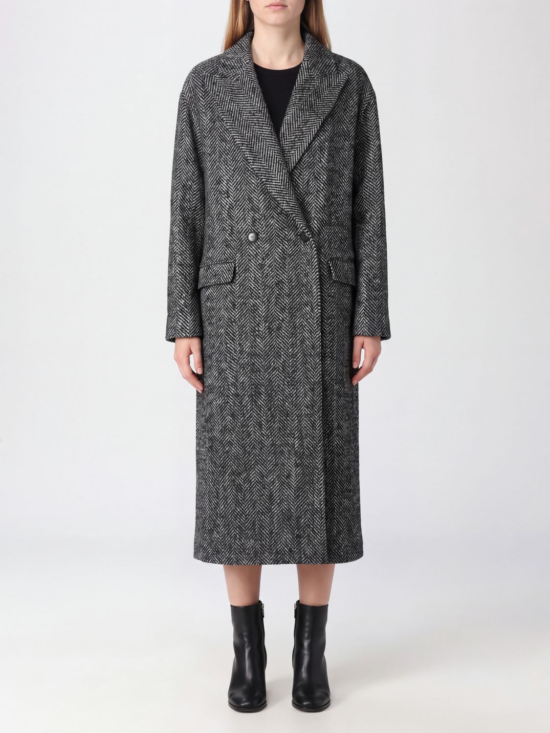 Tagliatore Chevron Pattern Knee-Length Double-Breasted Wool-Blend Coat