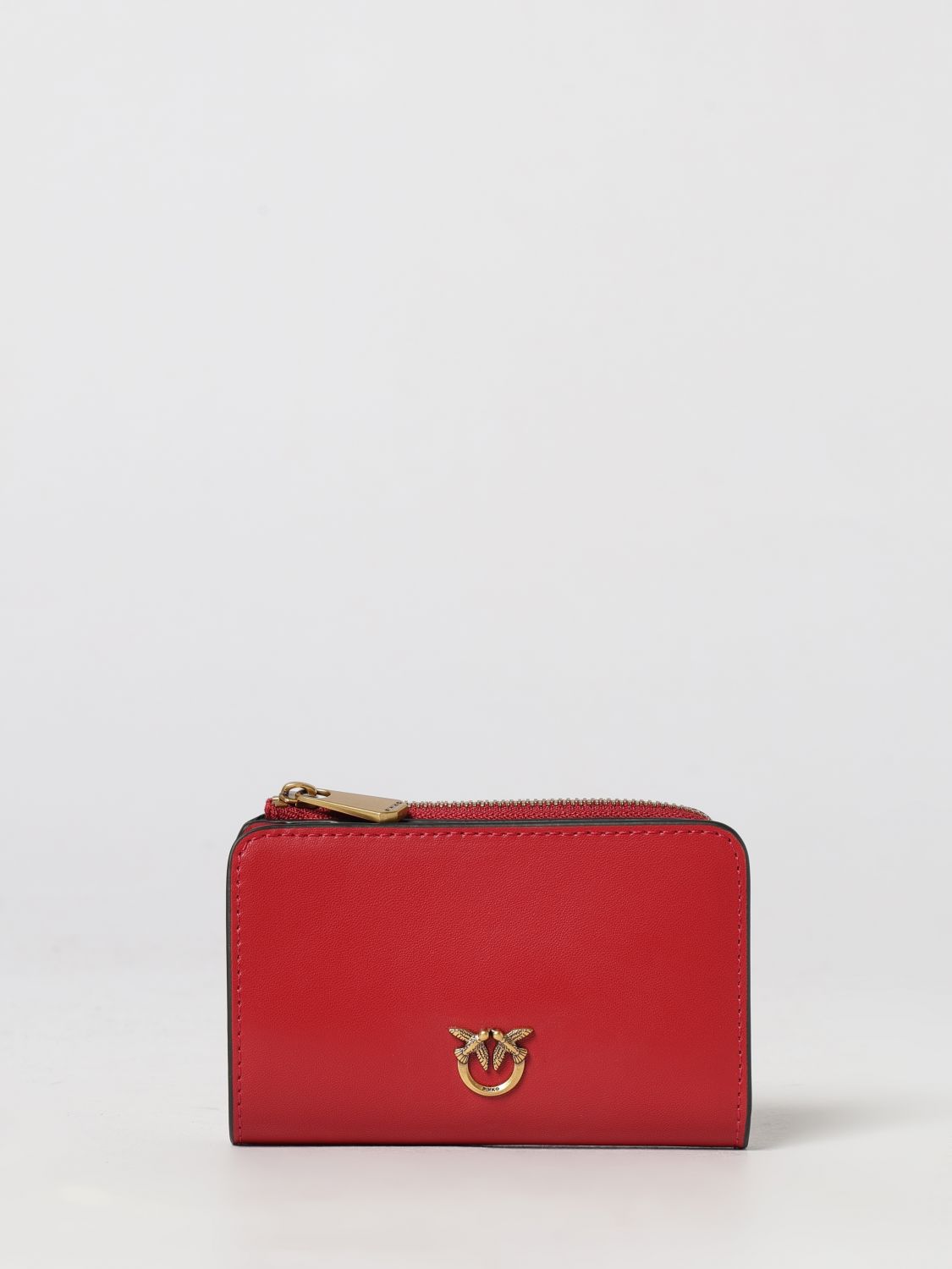 PINKO Smooth Calfskin Bifold Wallet with Love Birds Logo PINKO Smooth Calfskin Bifold Wallet with Love Birds Logo