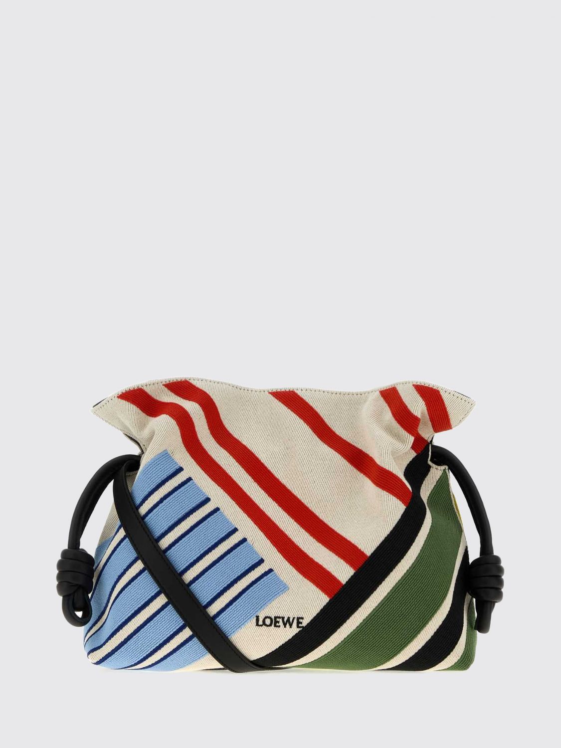 LOEWE Clutch Flamenco in tela di cotone jacquard a righe con nodo