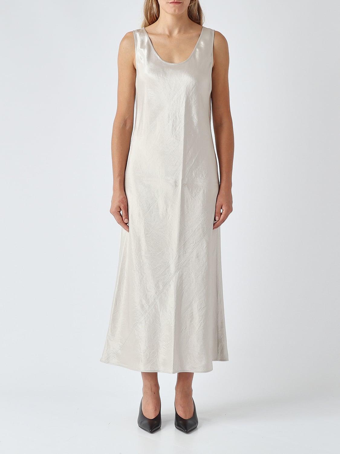 MM Max Mara Satin Midi Slip Dress with U-Neck MM Max Mara Satin Midi Slip Dress with U-Neck