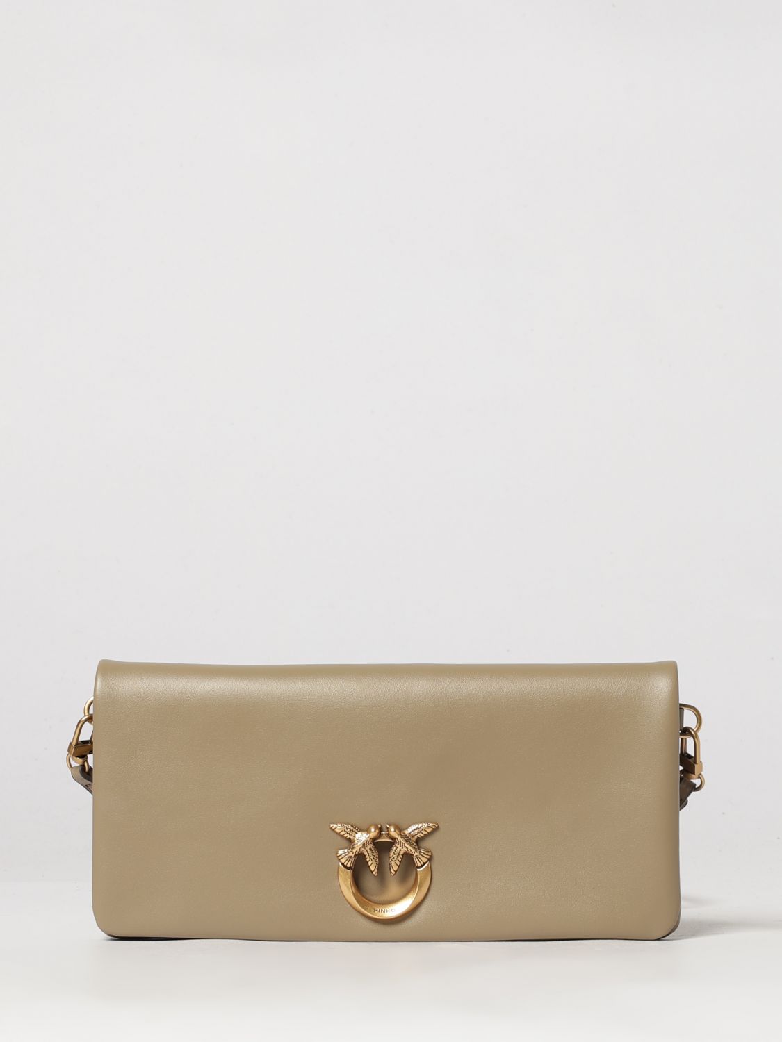 PINKO Clutch Love Bag Click Soft Horizontal Classic in pelle liscia con logo Love Birds